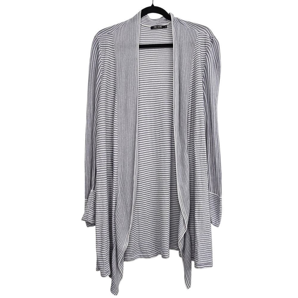 Women’s Linen Blend Striped Open Cardigan Blue White XL Lightweight Lagenlook